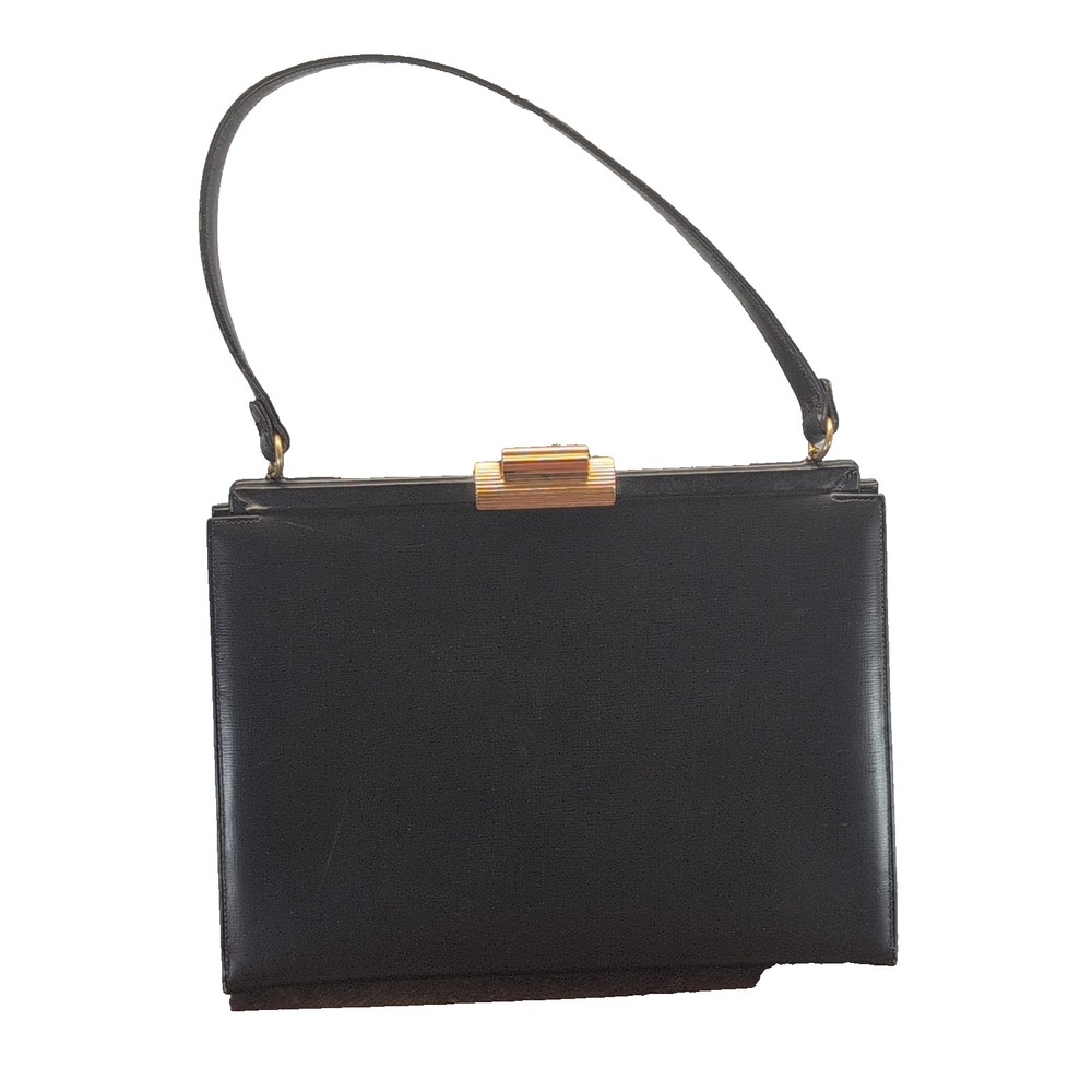 Vintage Coblentz Original Black Structured Top Handle Bag Gold Hardware Clasp